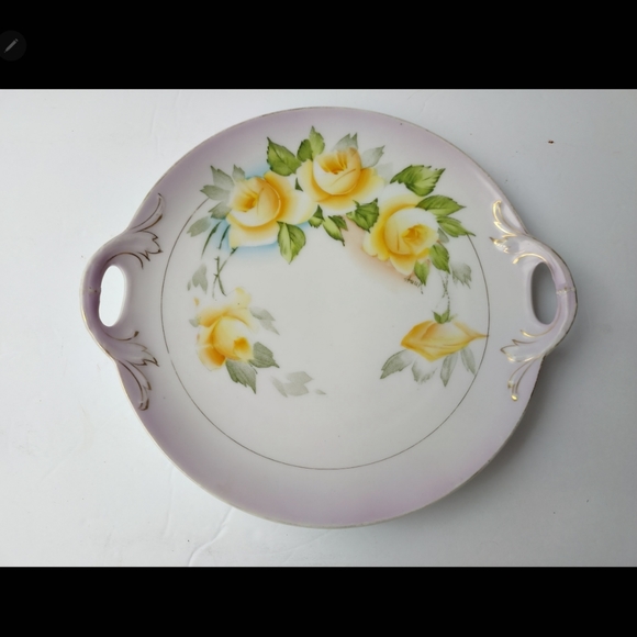 Antique PT Bavaria 2 Handle Studio Hand Painted Artist Signed Yellow Rose Plate - Picture 1 of 10